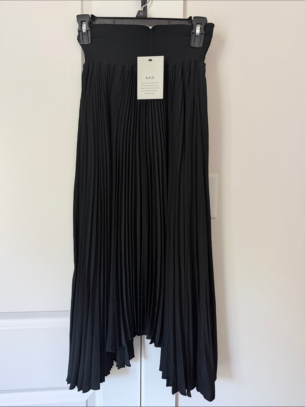 A.L.C. Black Asymmetrical Pleated Midi Skirt